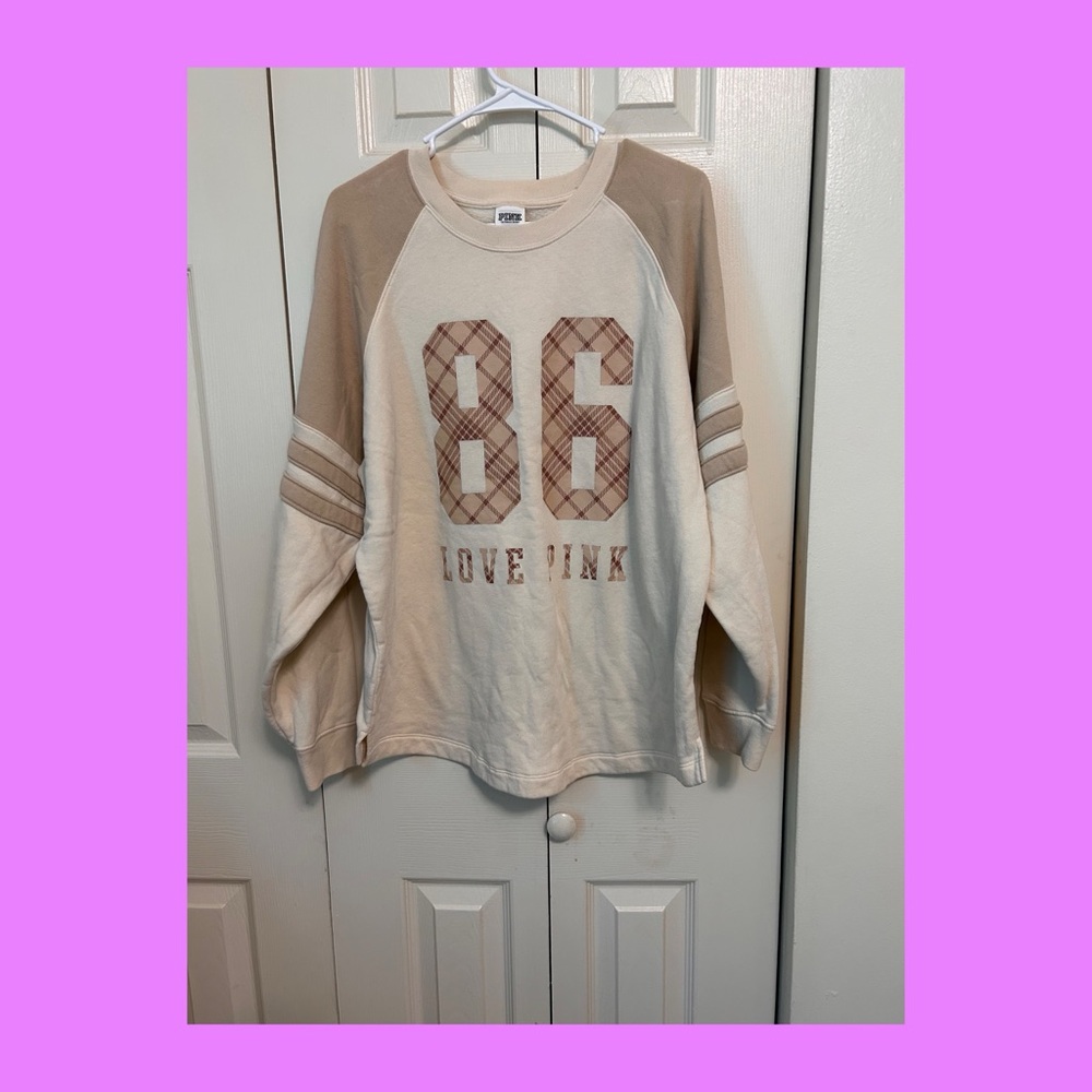 PINK Victoria's Secret Cream and Tan Sweatshirt